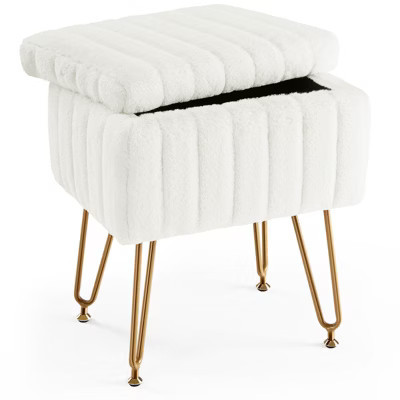 Gulches Faux Fur Vanity Stool with Storage (10L) Soft Padded Makeup Footstool, 4 Gold Metal Legs, 360¡ã Swivel, Adjustable Anti-Slip Feet | Target