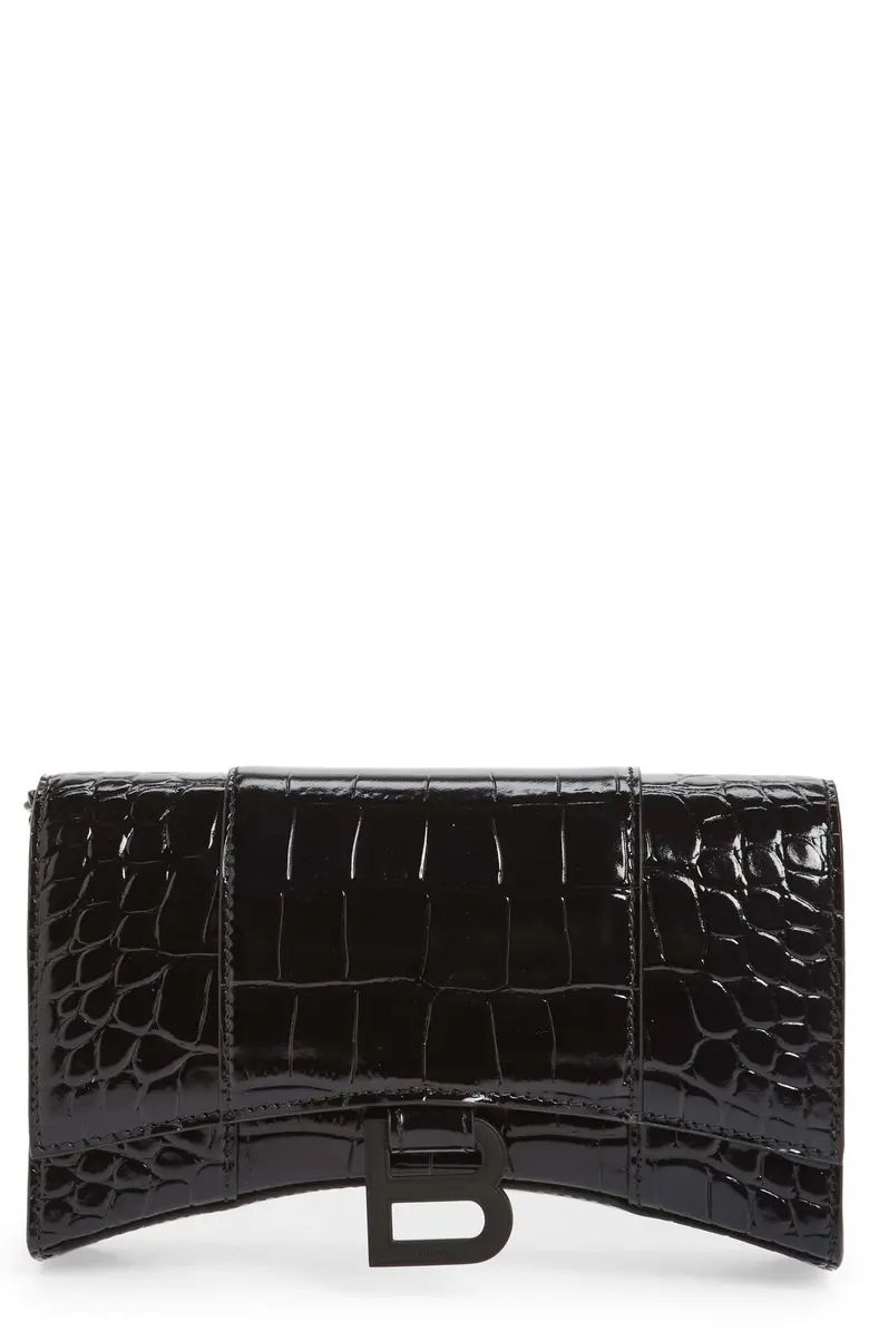 Hourglass Croc Embossed Leather Wallet on a Chain | Nordstrom