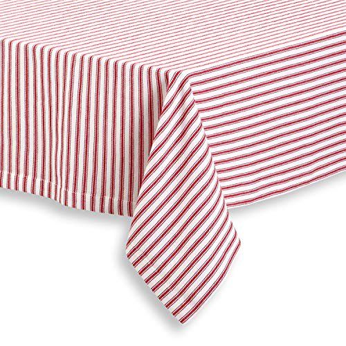 Cackleberry Home Red and White Ticking Stripe Woven Cotton Fabric Tablecloth 60 x 102 Rectangular | Walmart (US)