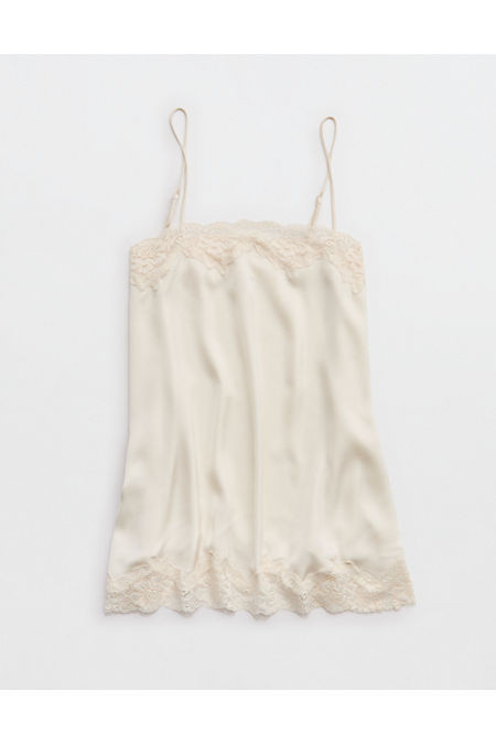 OVERSLEPT by Aerie Liquid Satin Tunic Tank Women's Natural S | Aerie