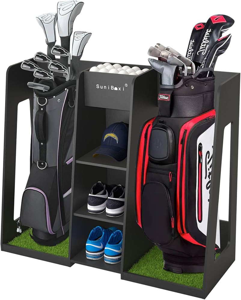 Golf Bag Organizer Storage Rack Stand Holder Fits 2 Extra Large Golf Club Bags and Multiple Golfi... | Amazon (US)