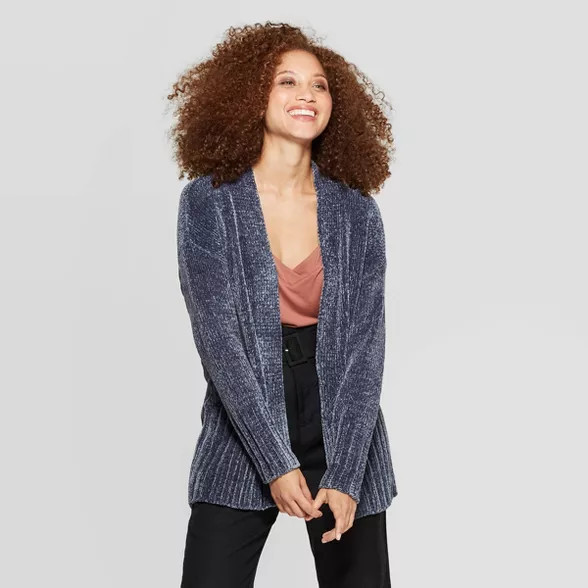Women's Long Sleeve Rib-Knit Cuff Chenille Open Cardigan - A New Day™ | Target