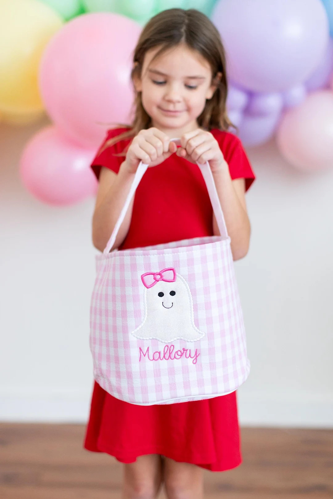 Girls Personalized Halloween Trick or Treat Bag: Gingham Ghost Candy Bag - Etsy | Etsy (US)