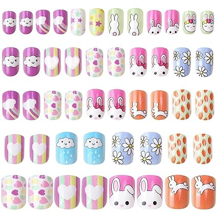 JANYUN 48 Pcs Stick on Nails for Kids Fake Nails for Girls False Nails Lovely Children Gift Nail ... | Amazon (US)