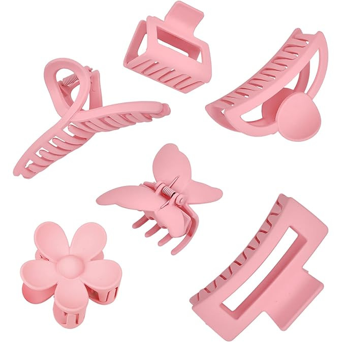 Pink Hair Clips, 6 Pack Cute Hair Clips for Thin Thick Hair 1.85-4.5 Inch Matte Non Slip Jaw Clip... | Amazon (US)