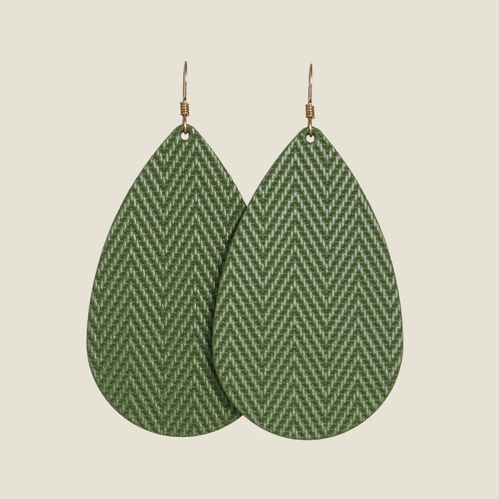 Green Palm Teardrops | Nickel and Suede