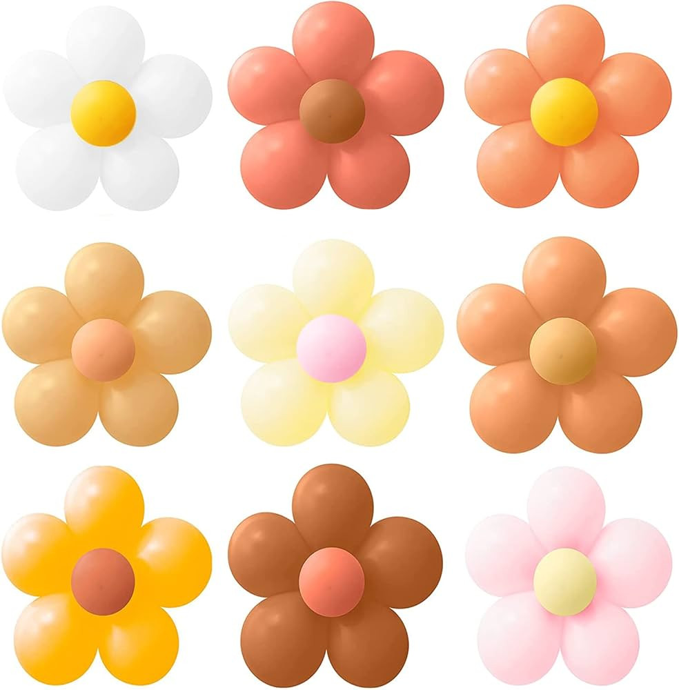 18 Set Daisy Flower Balloons, DIY Kit Multicolor Latex Balloon,108Pcs 10 Inch Groovy Retro Hippie... | Amazon (US)