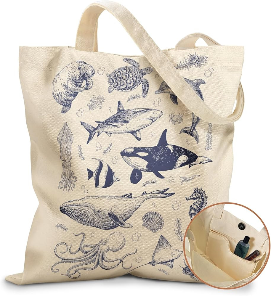 Aesthetic Tote Bag for Girls - with Magnetic Buckle and Zipper Inner Pocket for Women Lady Canvas... | Amazon (US)