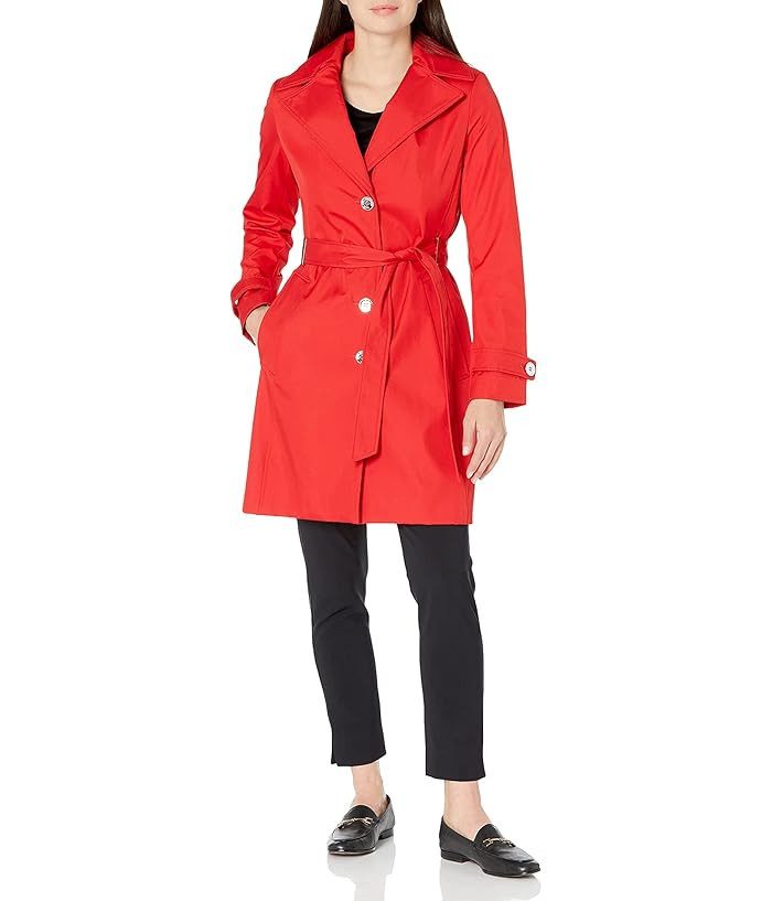 Calvin Klein Women's Single Breasted Belted Rain Jacket with Removable Hood | Zappos