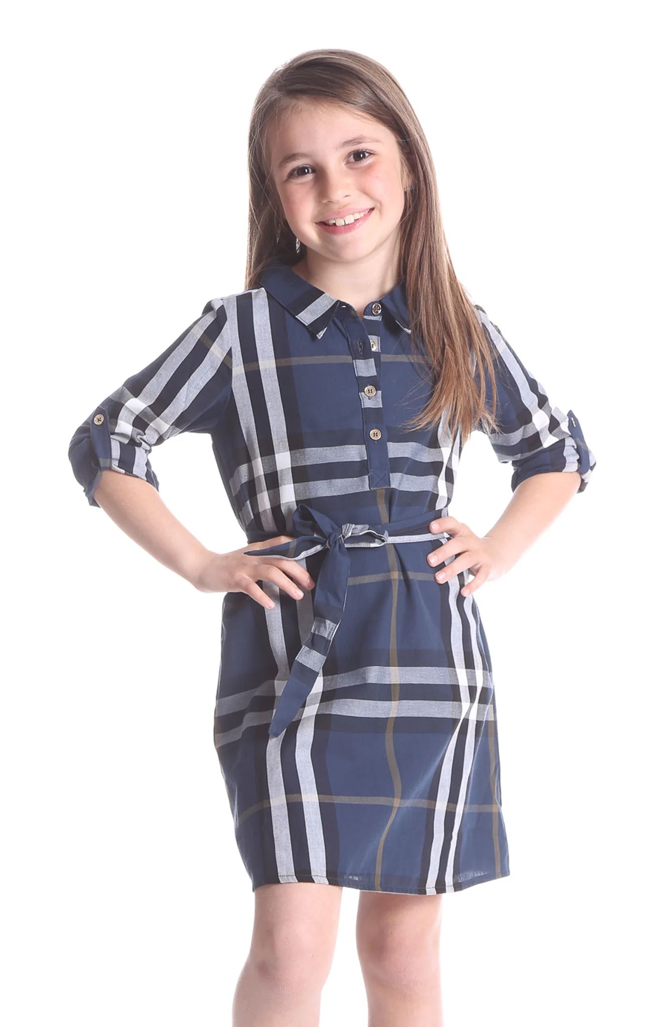 Girls Evie Dress in Navy Plaid | Duffield Lane