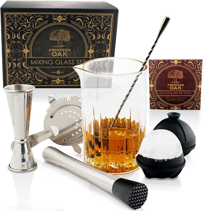 Cocktail Mixing Set With Bar Spoon Cocktail Mixing Spoon, Bar Mixing Glass, Cocktail Strainer, Mu... | Amazon (US)