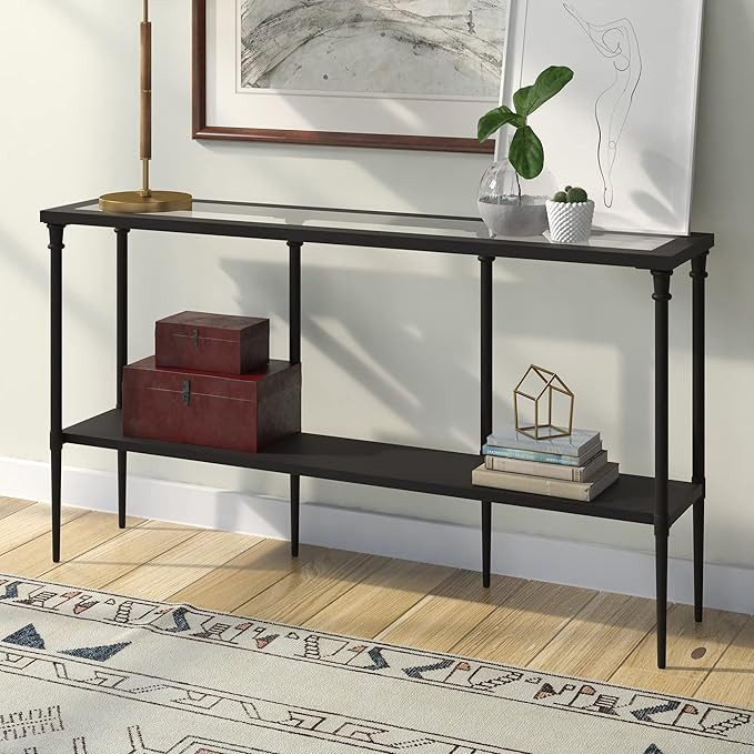 Nellie 55'' Wide Rectangular Console Table with Metal Shelf in Blackened Bronze | Amazon (US)
