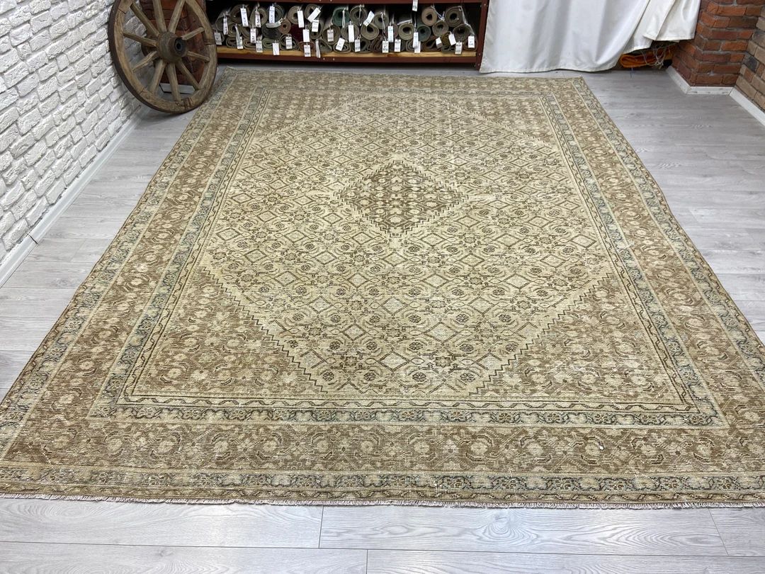 9'7x12'5 ft Beige Persian Rug - Antique Handmade Rug - Vintage Rug - Muted Rug - Bedroom Rug - Ov... | Etsy (US)