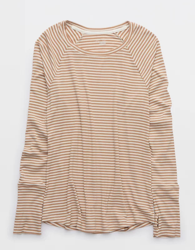 OFFLINE By Aerie Thumbs Up Ribbed Long Sleeve T-Shirt | American Eagle Outfitters (US & CA)