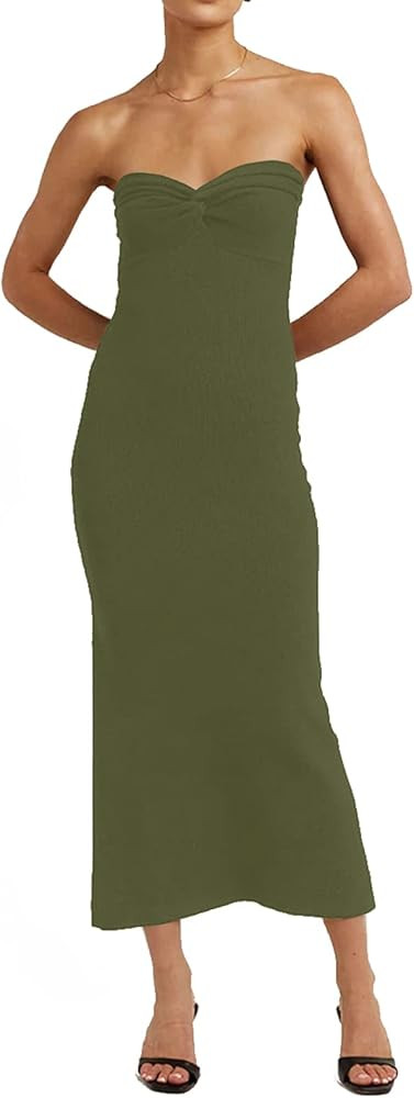 Women’s Midi Dress Sexy Sweetheart Neck Ribbed Knit Twisted Backless Sleeveless Summer Beach Pa... | Amazon (US)