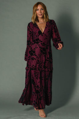 Liana Velvet Embossed Maxi Dress | Mulberry | Baltic Born