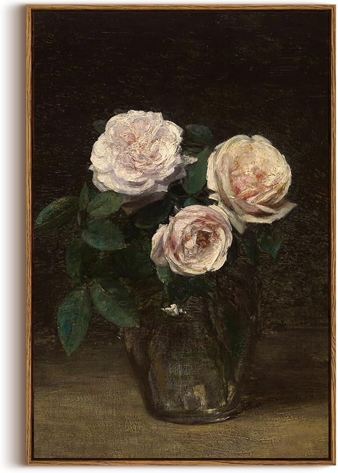 InSimSea Framed Large Canvas Wall Art,Roses in Glass Vase Vintage Flower Canvas Classical Oil Pai... | Amazon (US)