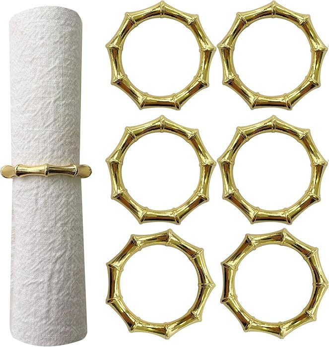 Gold Napkin Rings Set of 6 Bamboo Napkin Rings Metal Napkin Ring Holder for Table Decoration, Din... | Amazon (US)
