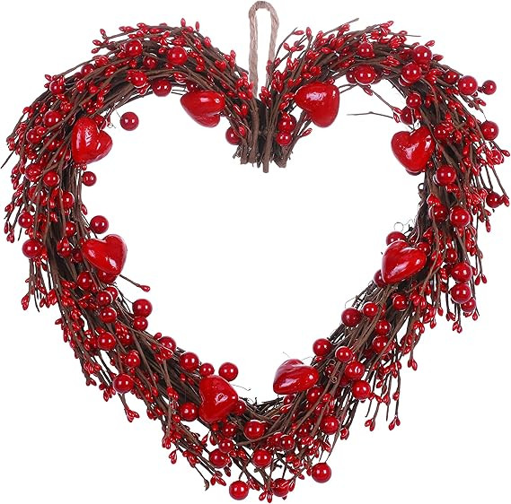 VioletEverGarden Valentine’s Day Wreath,15” Heart Shaped Wreath with Red Berries for Valentin... | Amazon (US)