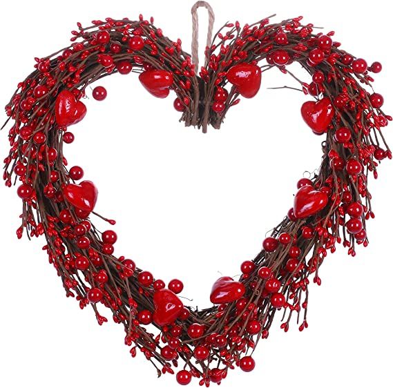 VioletEverGarden Valentine’s Day Wreath,15” Heart Shaped Wreath with Red Berries for Valentin... | Amazon (US)