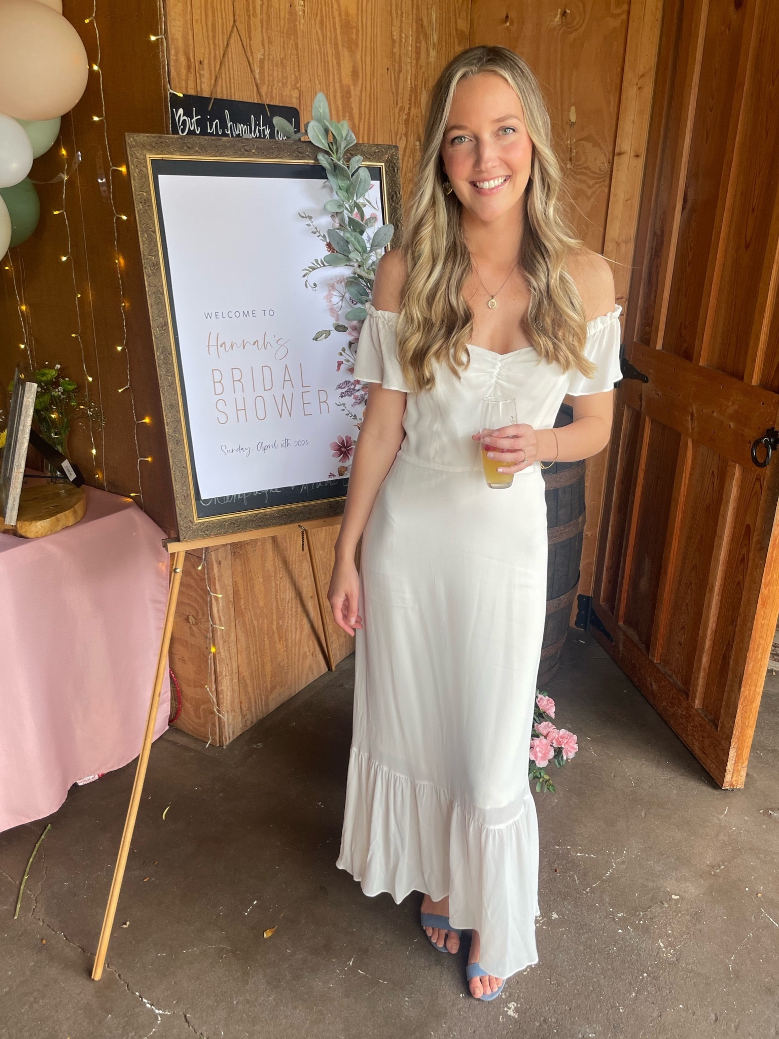 Bridal shower white off shoulder dress with ruffle hem 🤍

#LTKwedding