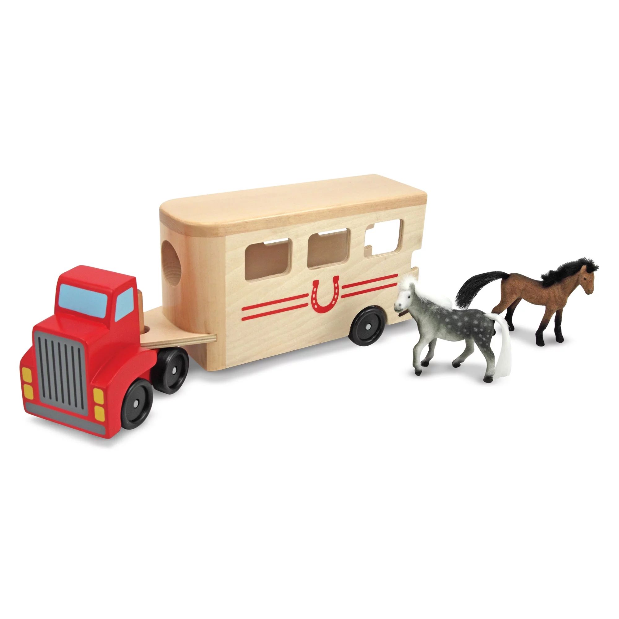 Melissa & Doug Horse Carrier Wooden Vehicle Play Set With 2 Flocked Horses and Pull-Down Ramp | Walmart (US)