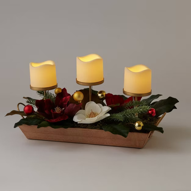 18" Faux Greenery with Florals Electronic Candle Holder - Wondershop™ | Target