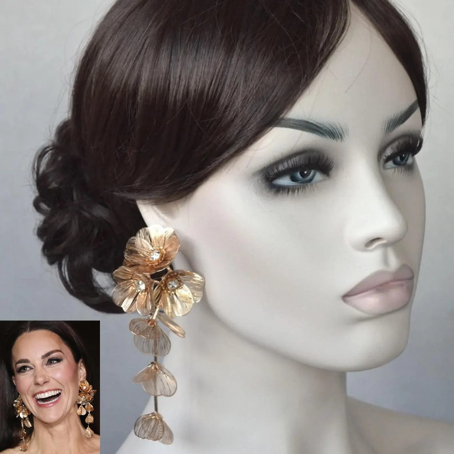 Catherine Princess of Wales Replica Floral Gold & Crystal Floral 2023 BAFTA Earrings Necklace (Sp... | Etsy (US)