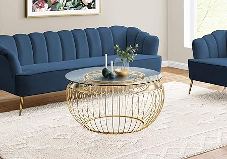 Monarch Specialties Round Cocktail Accent Metal Curved Wire Base for Living Room Coffee Table, 36... | Amazon (US)