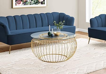 Monarch Specialties Round Cocktail Accent Metal Curved Wire Base for Living Room Coffee Table, 36... | Amazon (US)