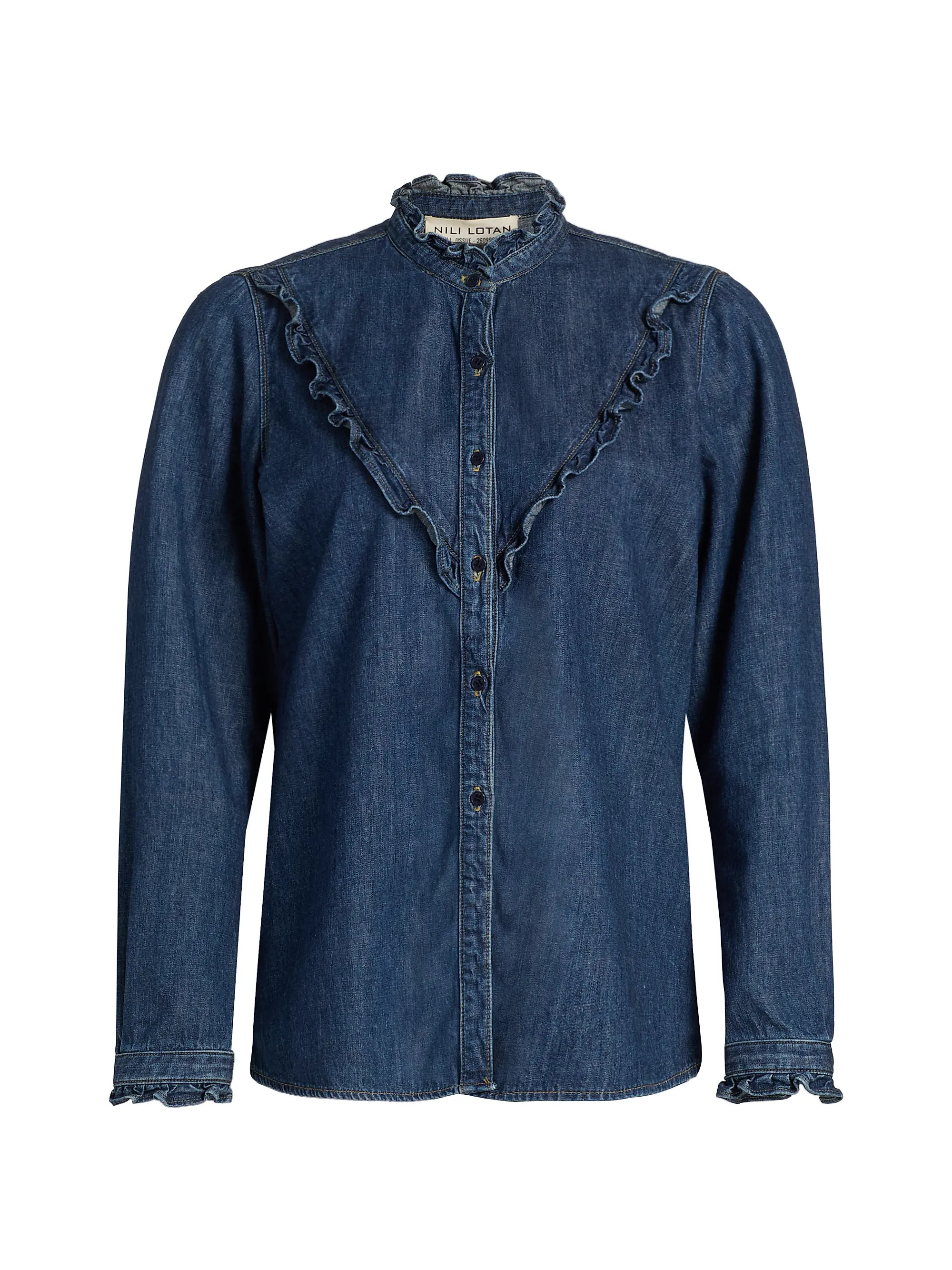 Nili Lotan Marcela Denim Ruffled Shirt | Saks Fifth Avenue | Saks Fifth Avenue