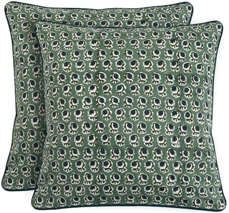 Ridhi Basil Green Block Print Cotton Canvas Throw Pillow Covers for Decorative Couch Pillows for ... | Amazon (US)