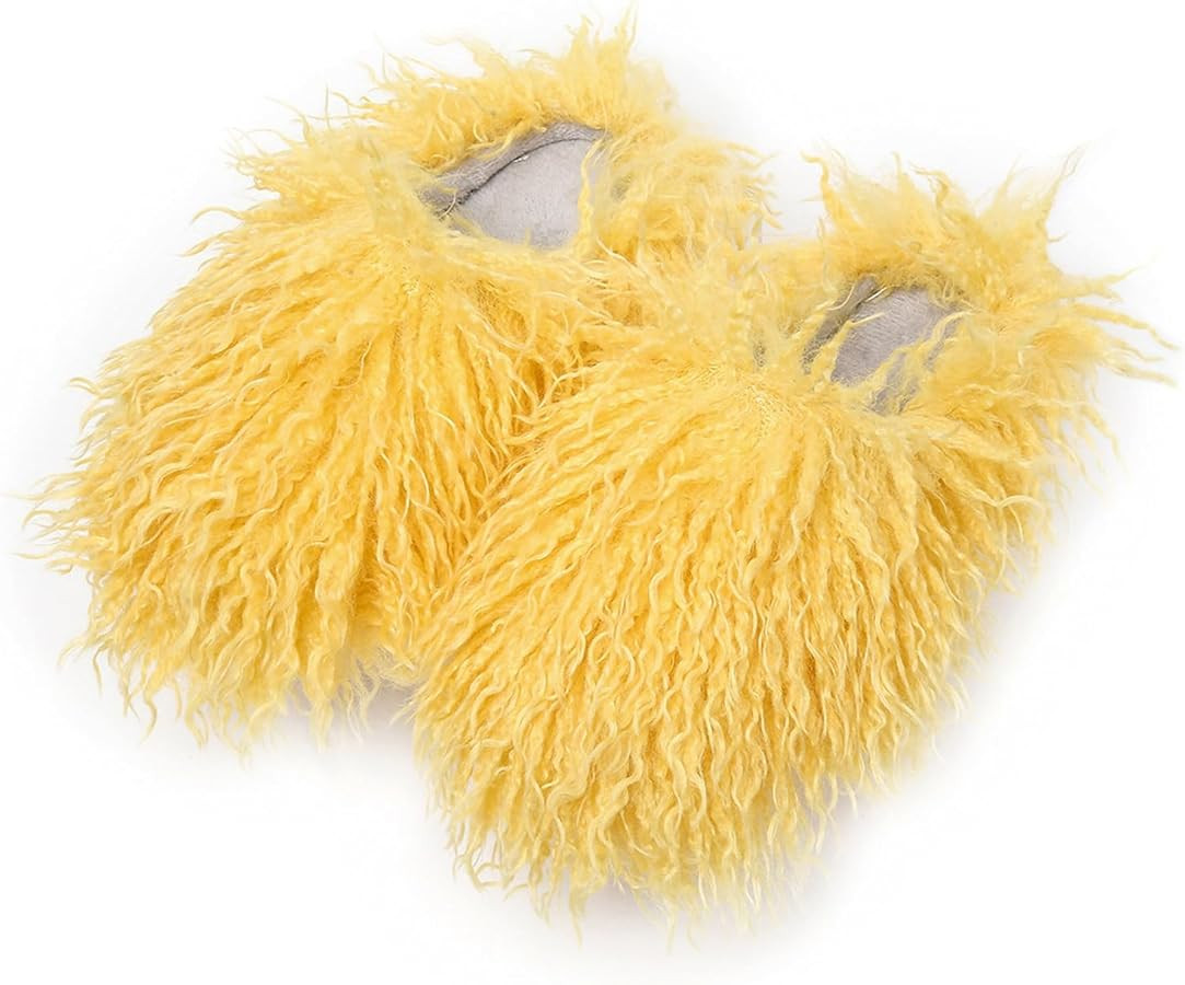 Unisex Fuzzy Faux Fur Slippers, Women's Fluffy Long Hair Sheep Faux Fur Slip on Slides, Girls Lux... | Amazon (US)