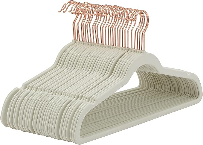 Amazon Basics Slim, Velvet, Non-Slip Suit Clothes Hangers, Ivory/Rose Gold - Pack of 30 | Amazon (US)