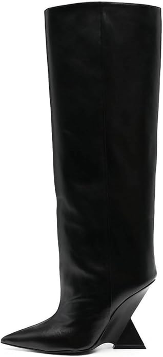 Kluolandi Womens Knee High Boots Sexy Pointed Toe Pull On Strange Wedge Heel Tall Boots for Women | Amazon (US)
