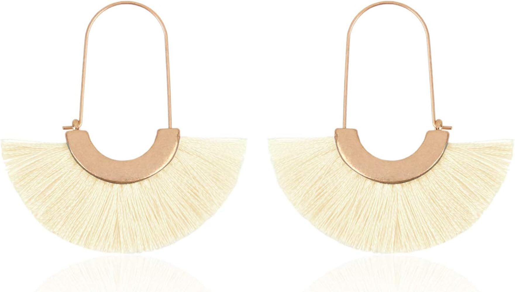 Bohemian Silky Thread Tassel Strand Fringe Statement Hoop Earrings - Lightweight Semi Circle Fan ... | Amazon (US)