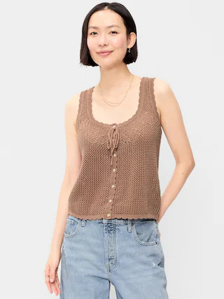Sleeveless Seaside Cotton Crochet Tank Top | Old Navy (US)
