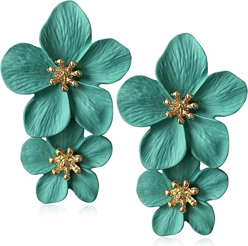 ANDPAI Unique Handmade Bohemian Large Matte Double Yellow Flower Dangle Drop Earrings White Metal... | Amazon (US)