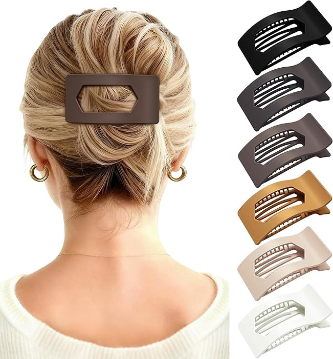 Mesovor 6 Pack Flat Claw Clips for Women, Strong Hold French Flat Hair Clips for Thick Thin Hair ... | Amazon (US)