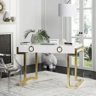 Safavieh Couture High Line Collection Maia 2-Drawer White/ Gold Leaf Lacquer Desk | Bed Bath & Beyond