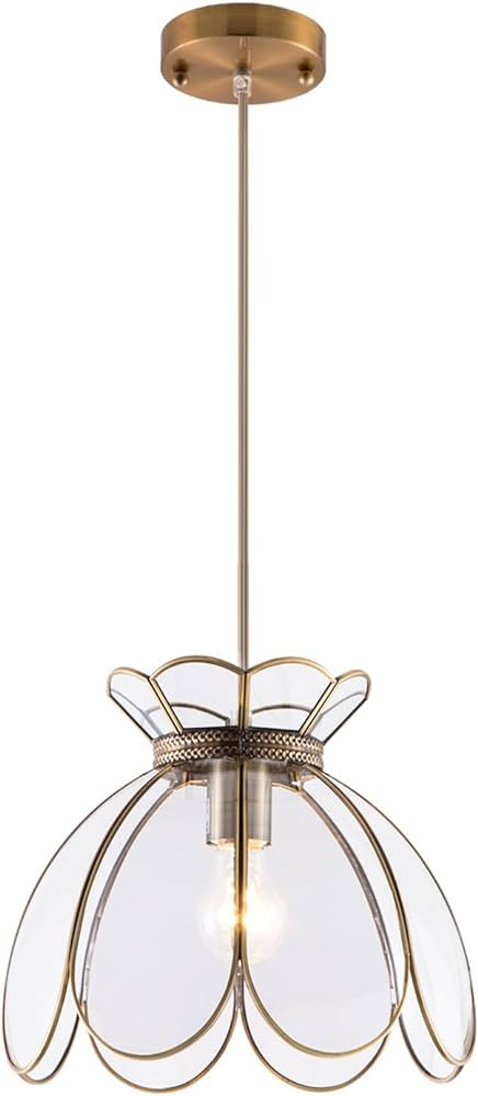 Adjustable Pendant Light Brass Vintage Glass Lotus Flower Ceiling Pendant Light for Kitchen Islan... | Amazon (US)