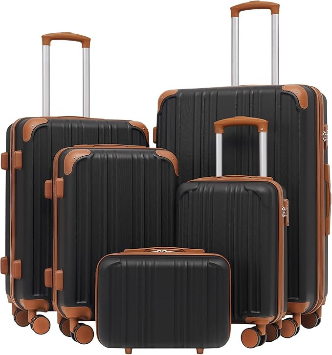 Coolife Luggage Sets, 5 Piece Durable Suitcase, Lightweight Carry on Luggage with ABS Hardshell, ... | Amazon (US)