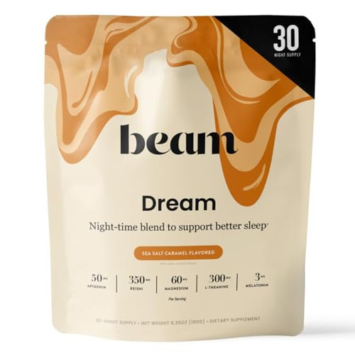 BEAM Dream Sleep Powder – Magnesium Sleep Aid for Adults with Melatonin, L-Theanine, Reishi Mushroom & Apigenin, Sleep Supplement, Sleep Cocoa Hot Chocolate Drink Mix, Sea Salt Caramel, 30 Servings | Amazon (US)