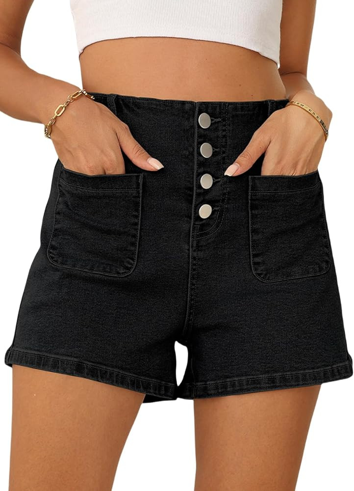 Sidefeel Women's Jean Shorts Button Fly Stretchy High Waisted Zimbaplatinum Jeans Summer Outfit 2... | Amazon (US)
