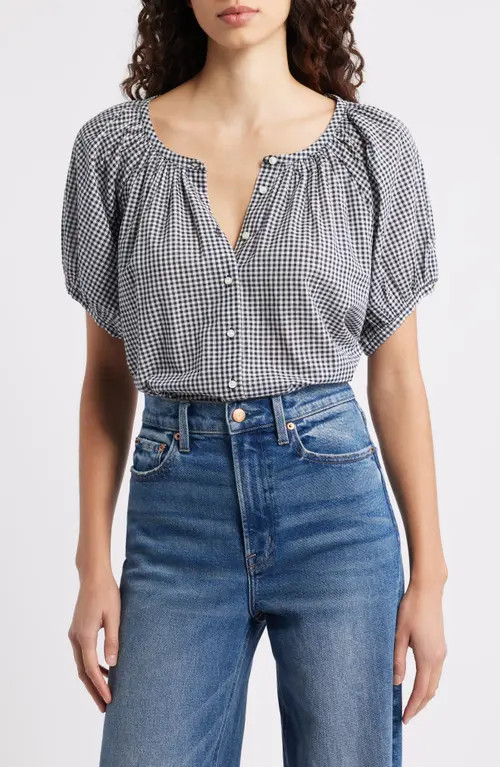 DÔEN June Gingham Check Organic Cotton Top in Navy La Maddalena Gingham at Nordstrom, Size Large | Nordstrom