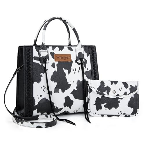 Wrangler Cow Print Tote Bag for Women Western Purse Top Handle Satchel Purse and Wallet Set 2Pcs Gift WG2-242COW-BK | Amazon (US)