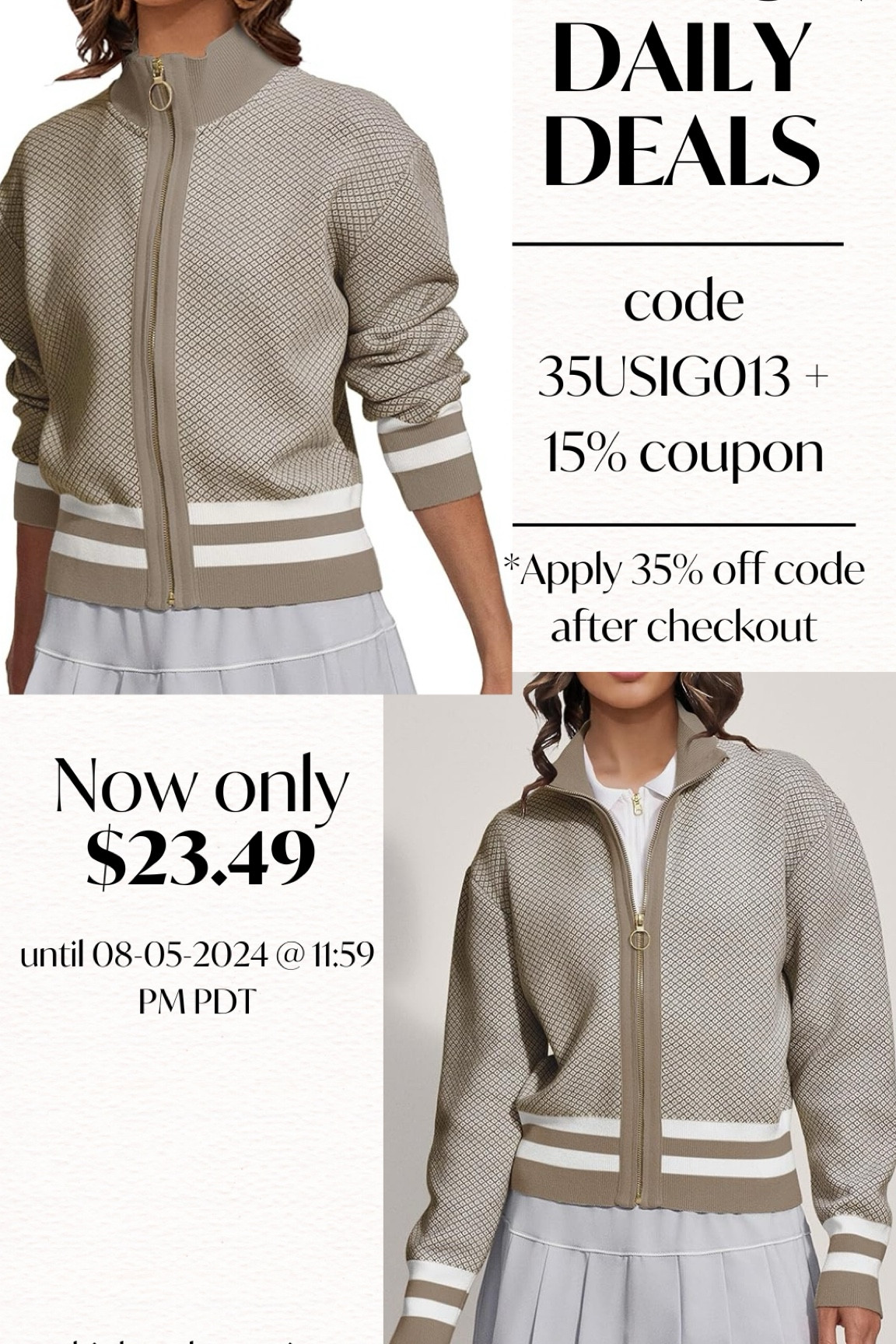 Daily Deal
$23.49
35% off code 35USIG013 & clip the coupon!
Code expires 8/5/2024



#LTKSaleAlert #LTKStyleTip #LTKFindsUnder50