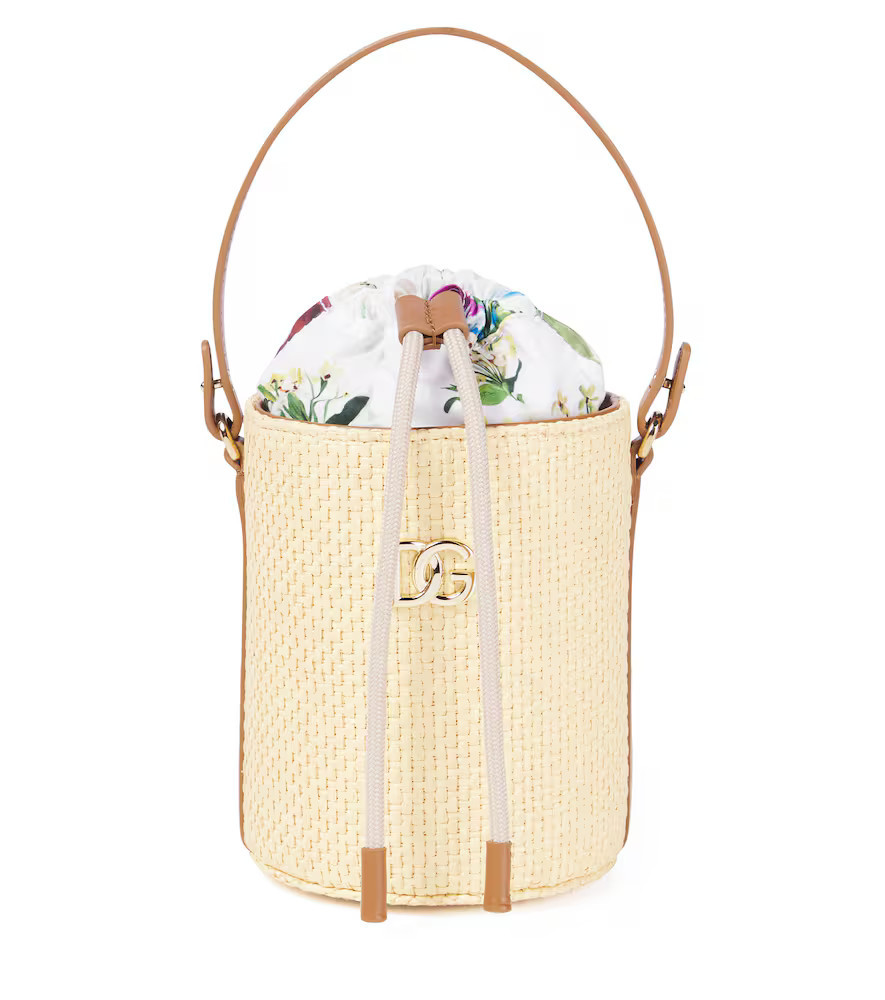 Dolce&Gabbana Kids DG leather-trimmed straw bucket bag | Mytheresa (INTL)