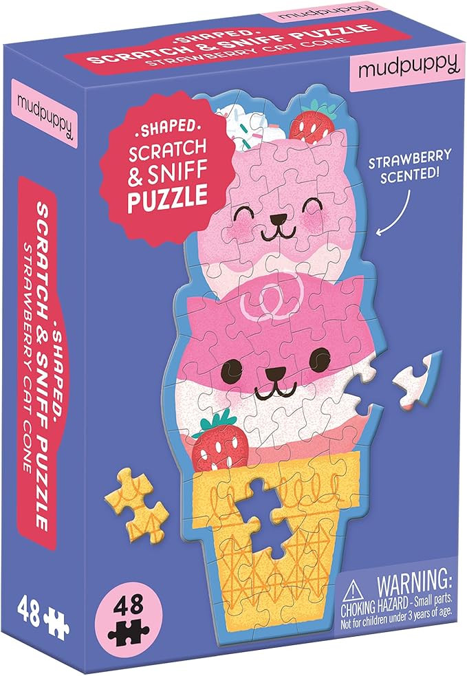 Mudpuppy Strawberry Cat Cone 48 Piece Scratch and Sniff Shaped Mini Puzzle | Amazon (US)