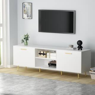 69 in. W White Wood TV Stand Console Entertainment Center for TV up to 75 in. | The Home Depot